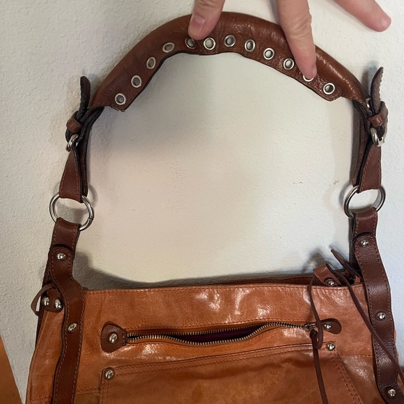 Tano Orange Distressed Glazed Leather Bucket Bag - Picture 16 of 16